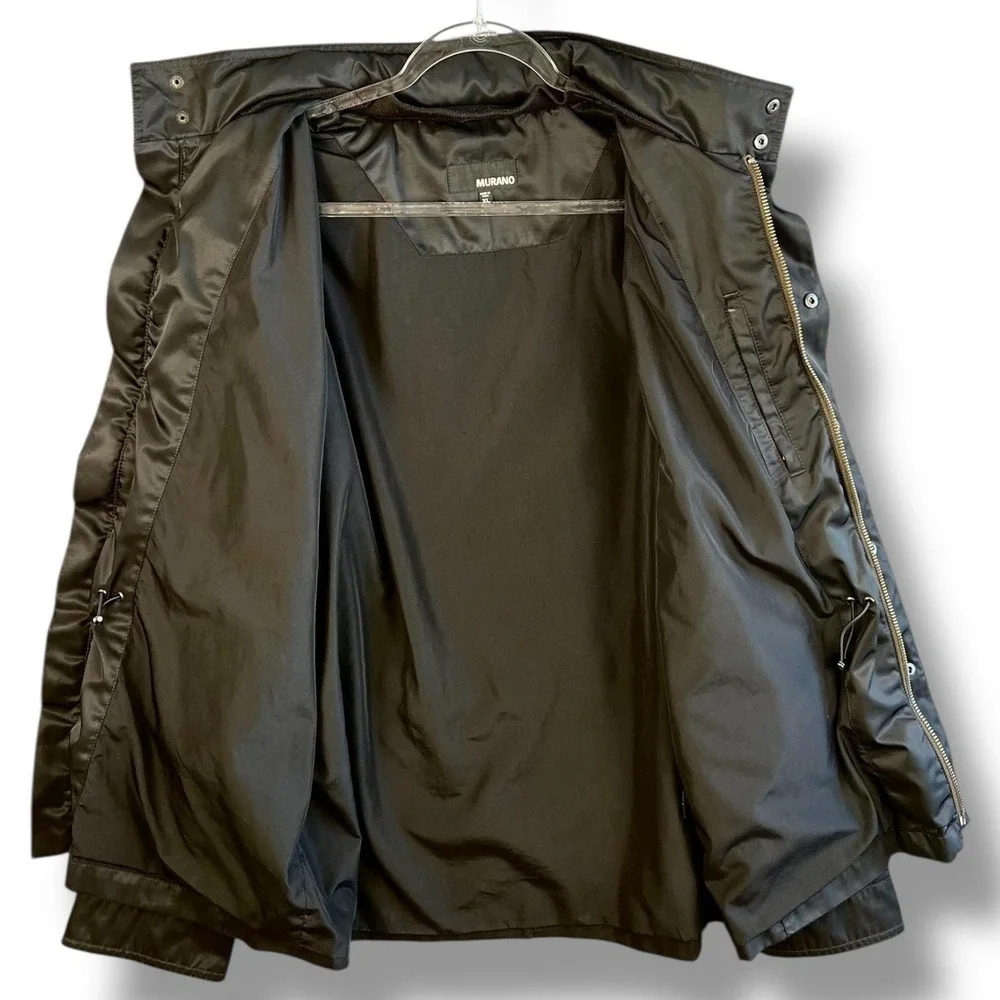 Murano Jacket Mens XL Black‎ Hooded Full Zip Snap Storm Flap Pockets Epaulets